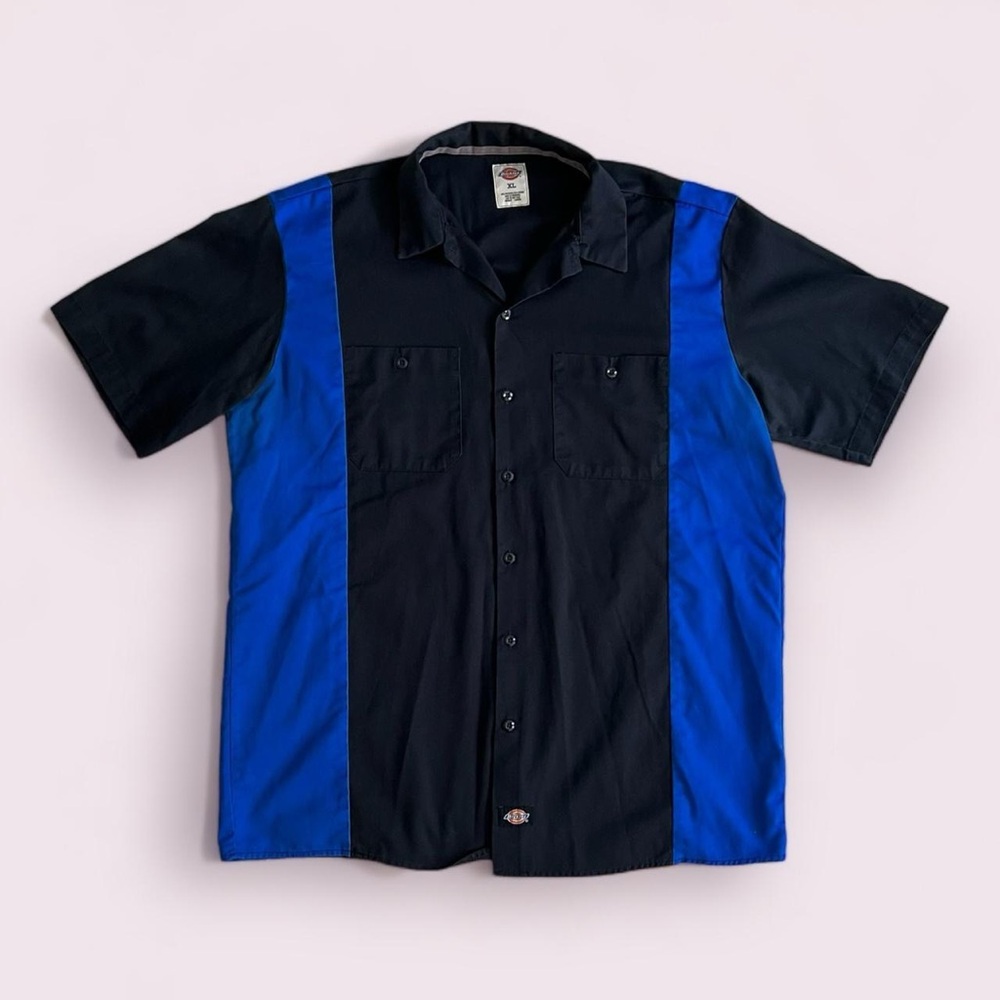 Y2K Dickies Button Up Short Sleeve Shirt - Black/Blue